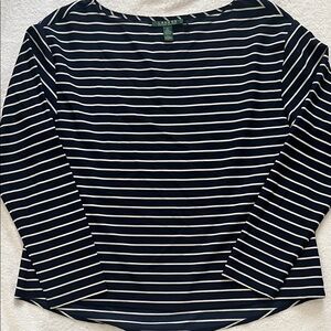 Ralph Lauren Women's loose fitting boat neck Striped Long Sleeve blouse